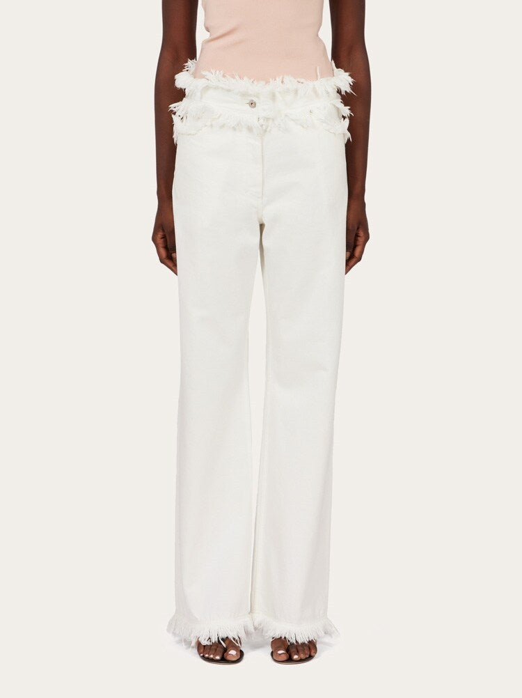 FERRAGAMO WOMEN'S WHITE HIGH WAIST TROUSERS