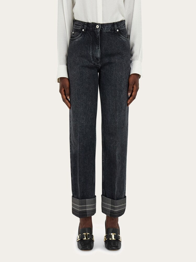 FERRAGAMO WOMEN'S BLACK STRAIGHT LEG TROUSERS
