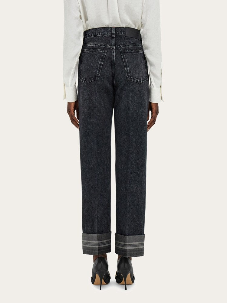 FERRAGAMO WOMEN'S BLACK STRAIGHT LEG TROUSERS