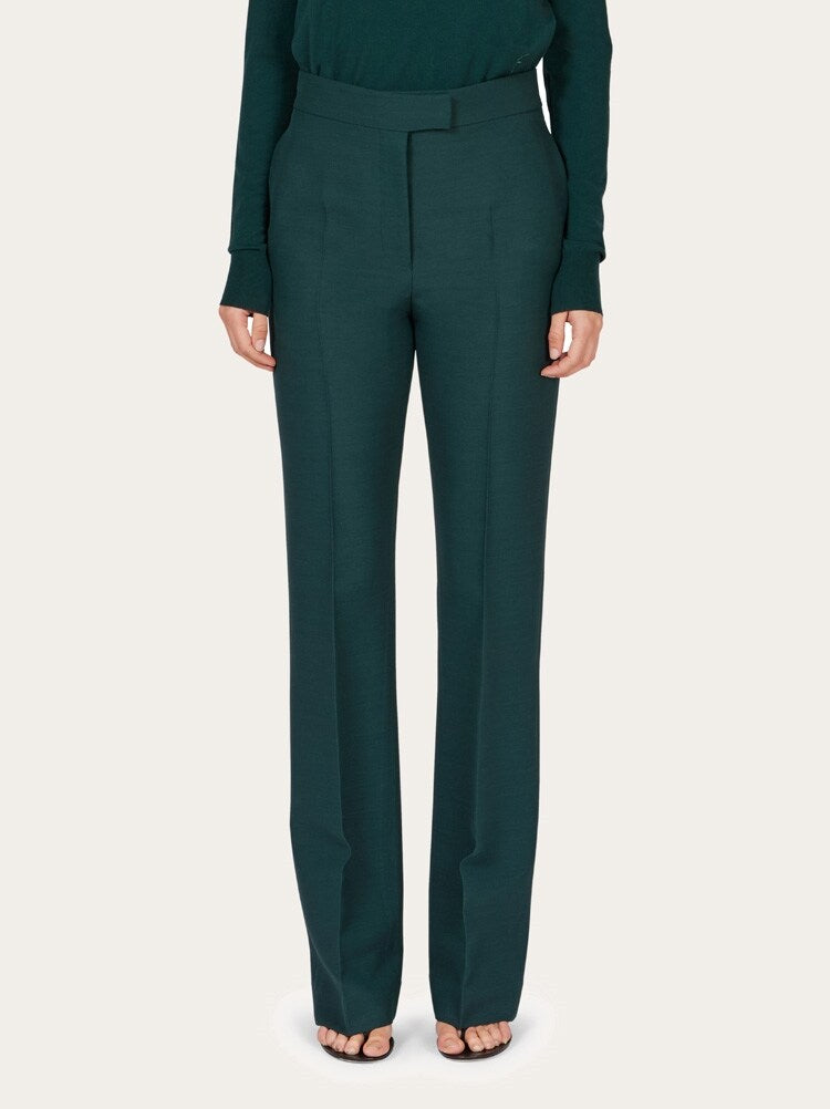 FERRAGAMO WOMEN'S DARK GREEN TAILORED TROUSERS
