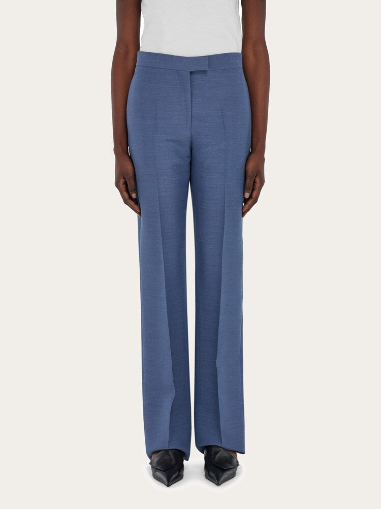 FERRAGAMO WOMEN'S BLUE WOOL BLEND TROUSERS