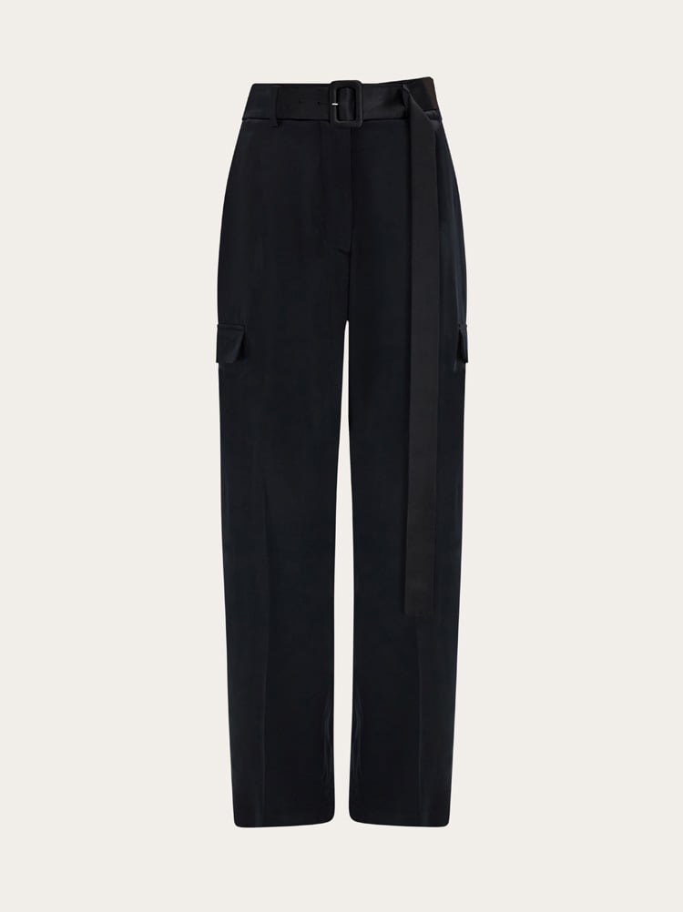 FERRAGAMO WOMEN'S BLACK BELTED STRAIGHT TROUSERS