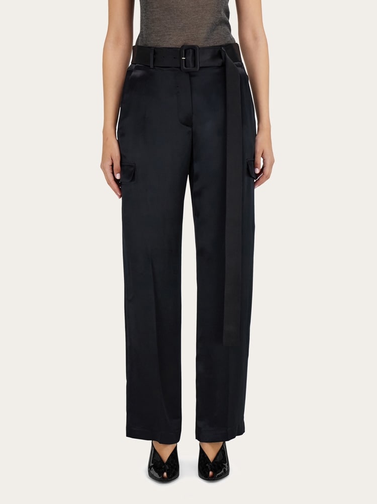 FERRAGAMO WOMEN'S BLACK BELTED STRAIGHT TROUSERS