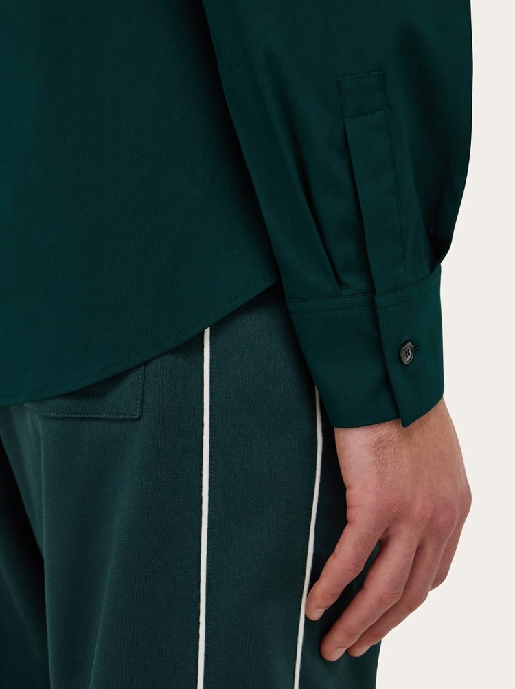 FERRAGAMO MEN'S DARK GREEN COTTON SHIRT