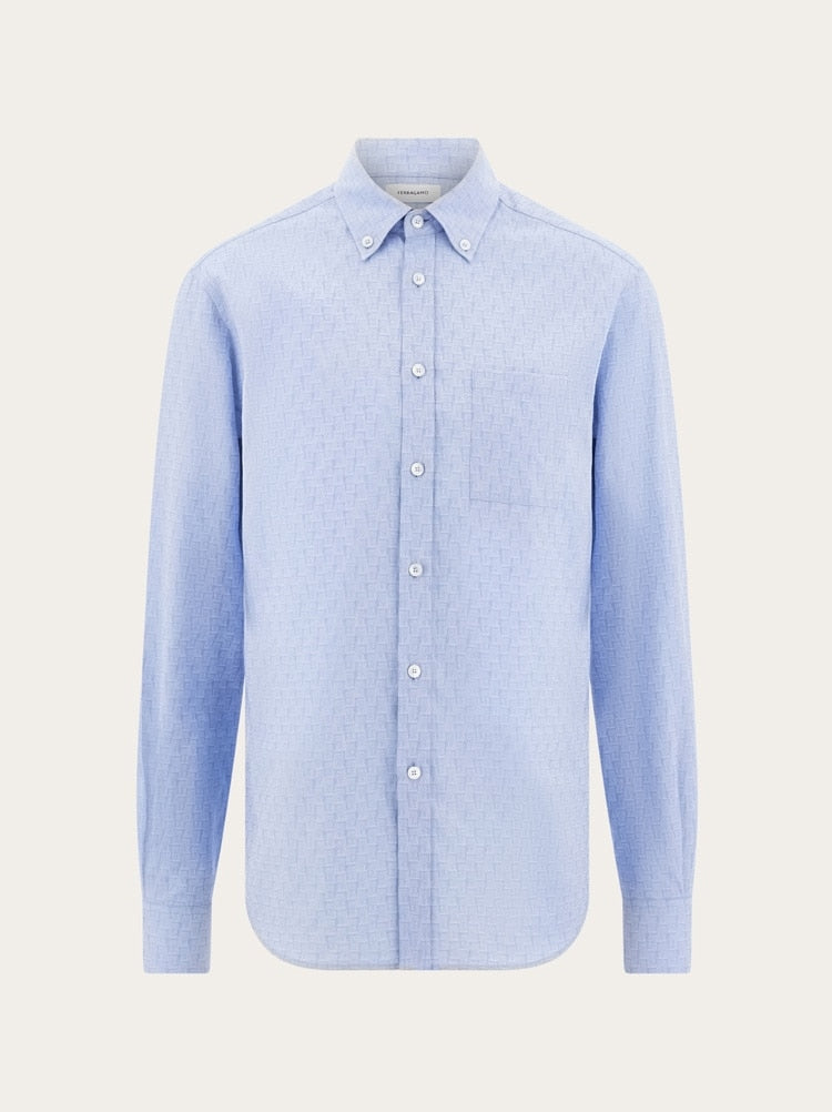 FERRAGAMO MEN'S LIGHT BLUE COTTON SHIRT