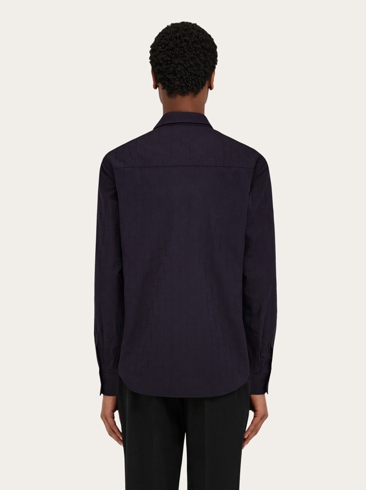 FERRAGAMO MEN'S BLACK COTTON DRESS SHIRT