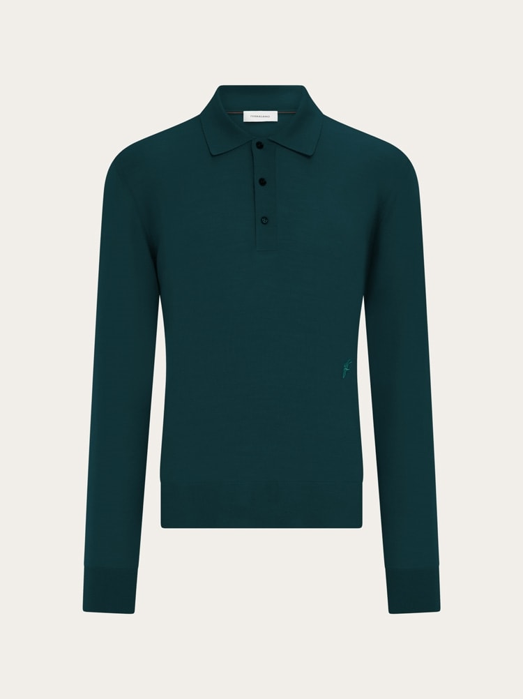 FERRAGAMO MEN'S DARK GREEN WOOL POLO SHIRT