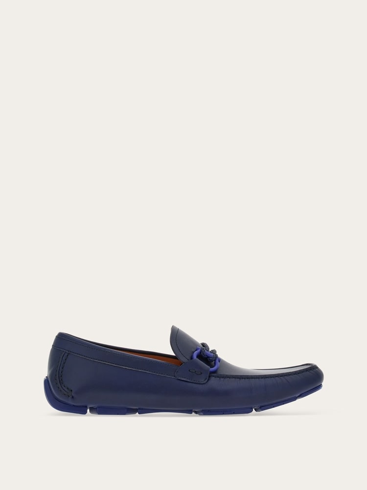 FERRAGAMO MEN'S BLUE CALF LEATHER LOAFERS