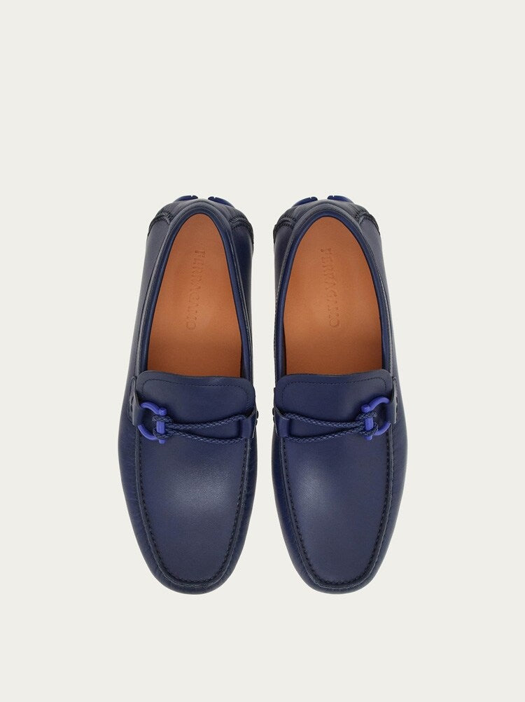 FERRAGAMO MEN'S BLUE CALF LEATHER LOAFERS