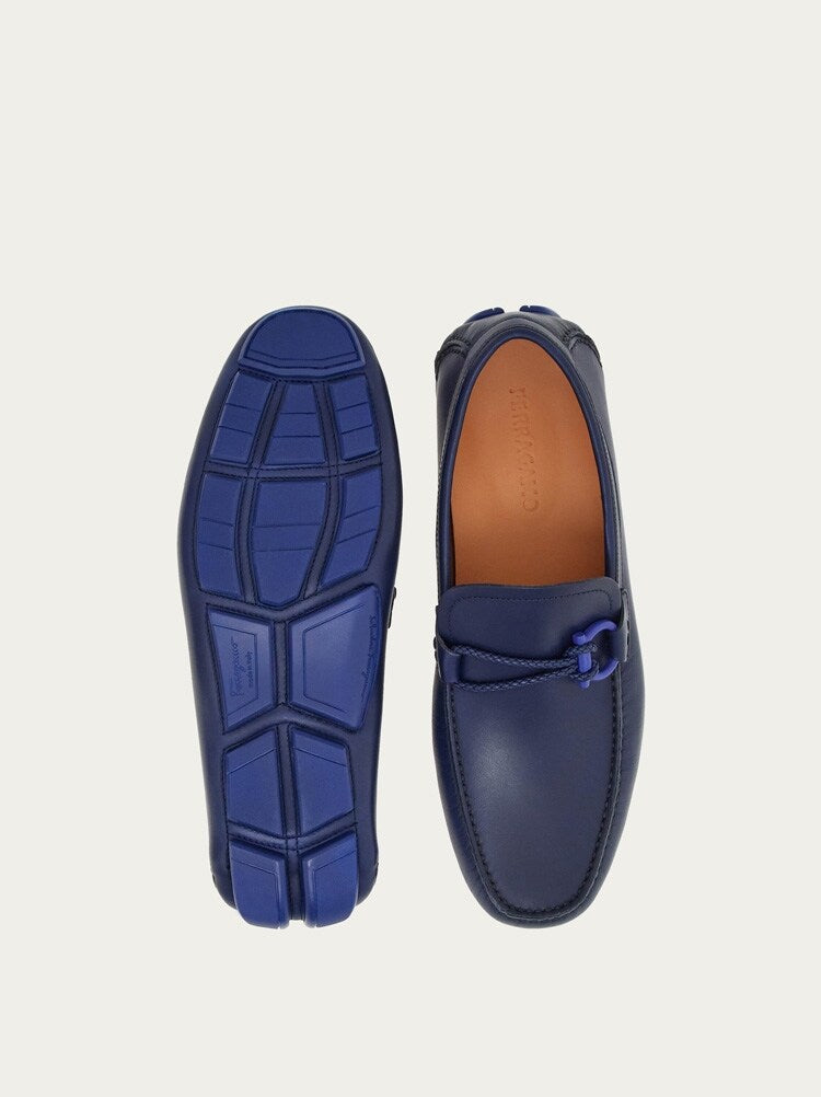 FERRAGAMO MEN'S BLUE CALF LEATHER LOAFERS