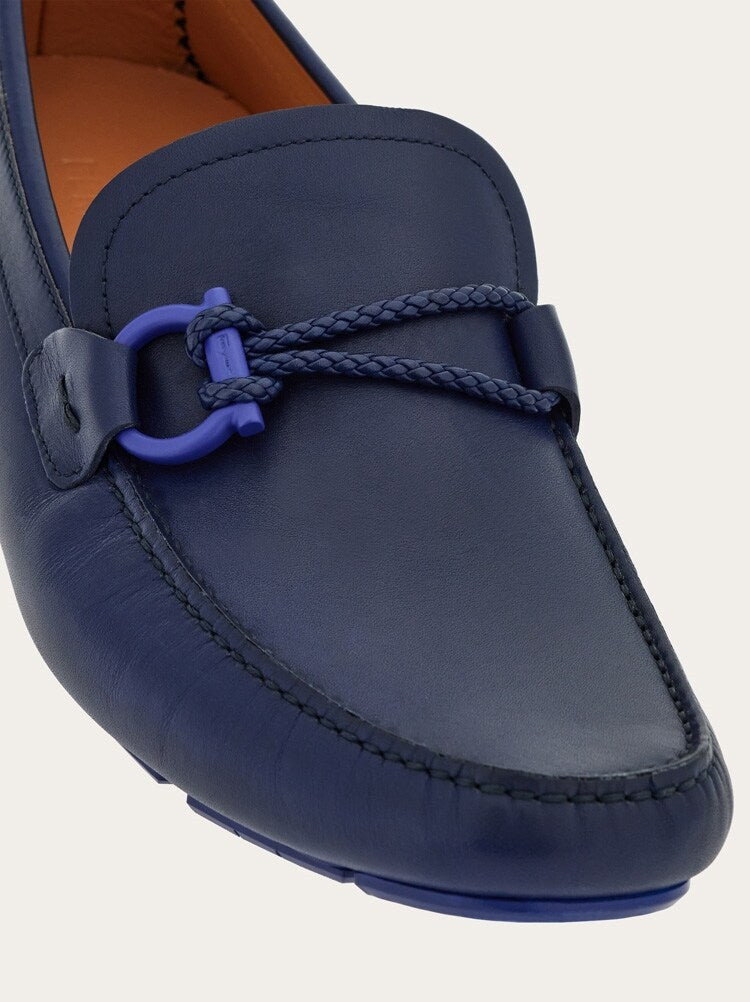 FERRAGAMO MEN'S BLUE CALF LEATHER LOAFERS