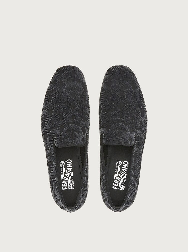 FERRAGAMO MEN'S BLACK JACQUARD FABRIC SHOES