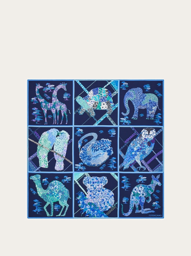 FERRAGAMO WOMEN'S BLUE SILK PRINTED SCARF
