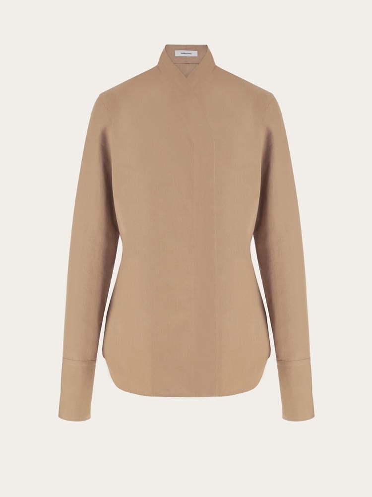 FERRAGAMO WOMEN'S BEIGE COTTON FITTED SHIRT