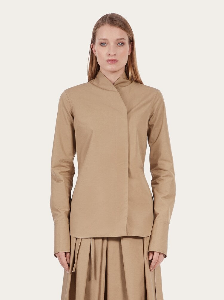 FERRAGAMO WOMEN'S BEIGE COTTON FITTED SHIRT