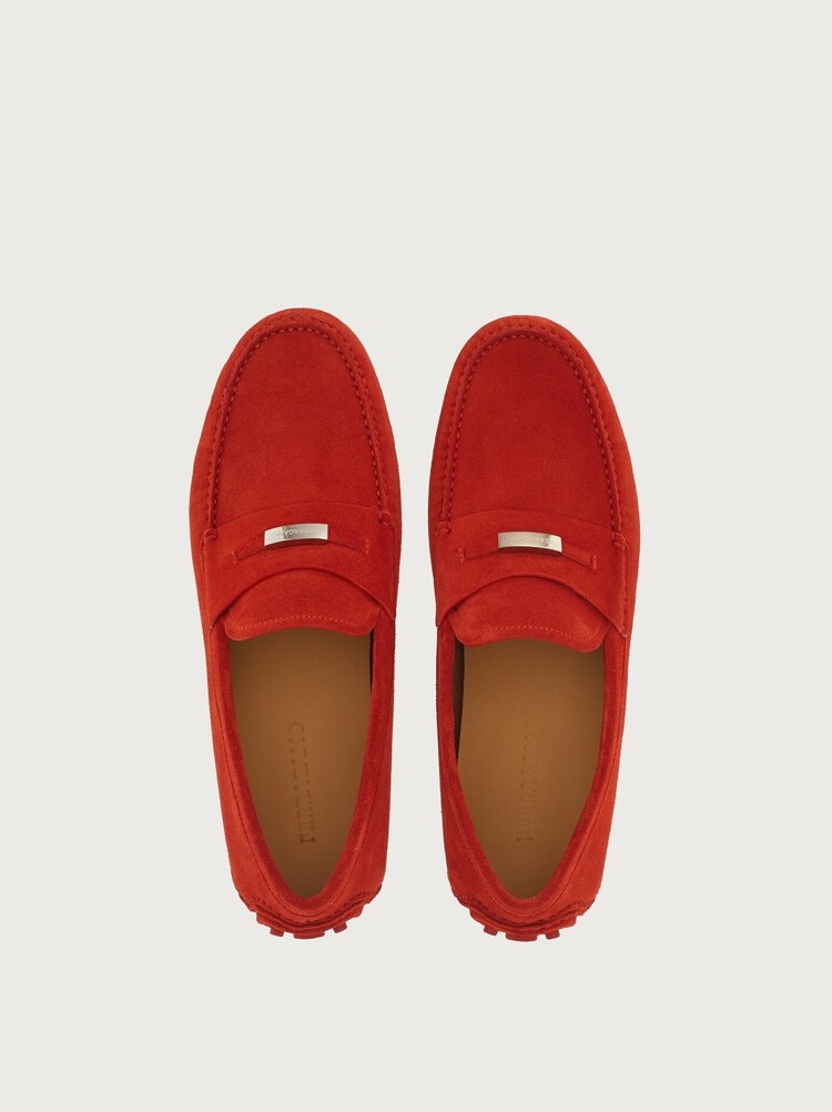 FERRAGAMO MEN'S RED SUEDE DRIVING SHOES