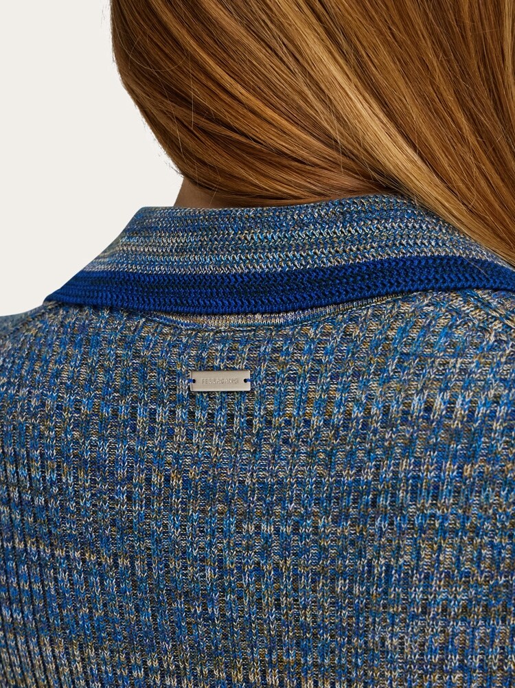 FERRAGAMO WOMEN'S BLUE RIBBED KNIT SHIRT