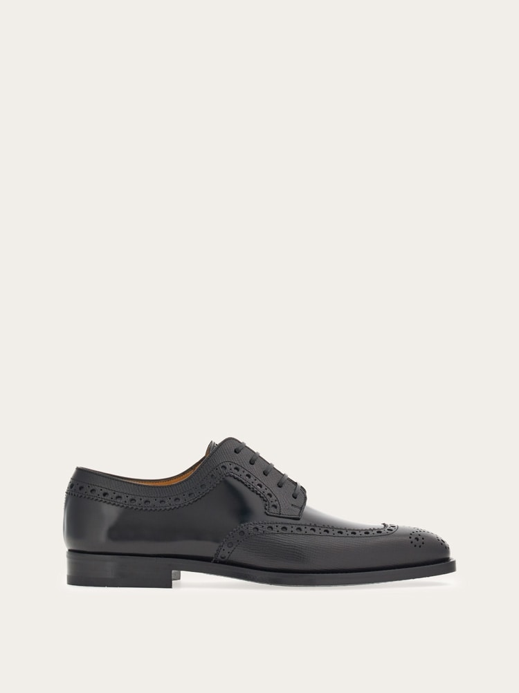 FERRAGAMO MEN'S BLACK CALF LEATHER BROGUE SHOES