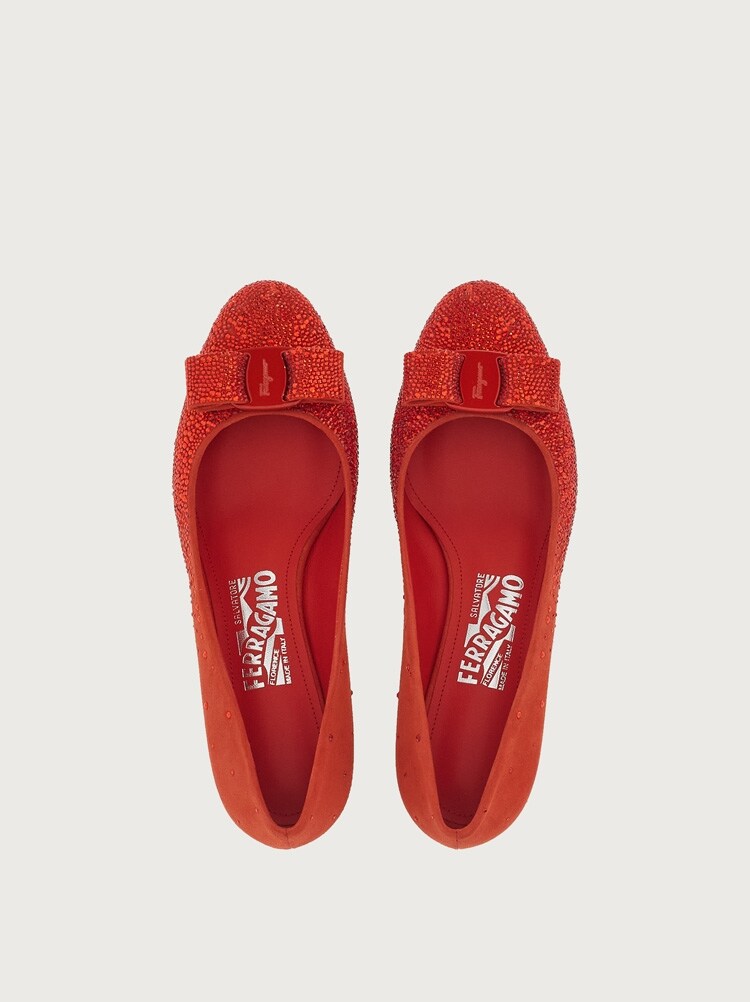 FERRAGAMO WOMEN'S RED SUEDE EMBELLISHED SHOES