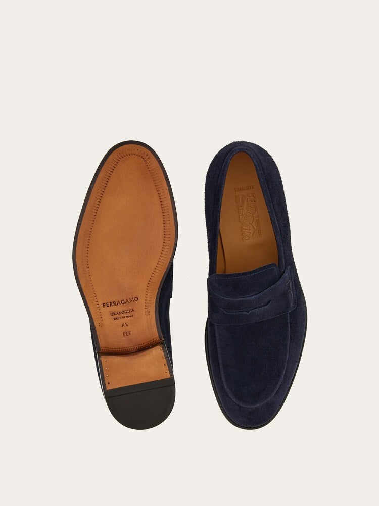 FERRAGAMO MEN'S NAVY SUEDE PENNY LOAFER