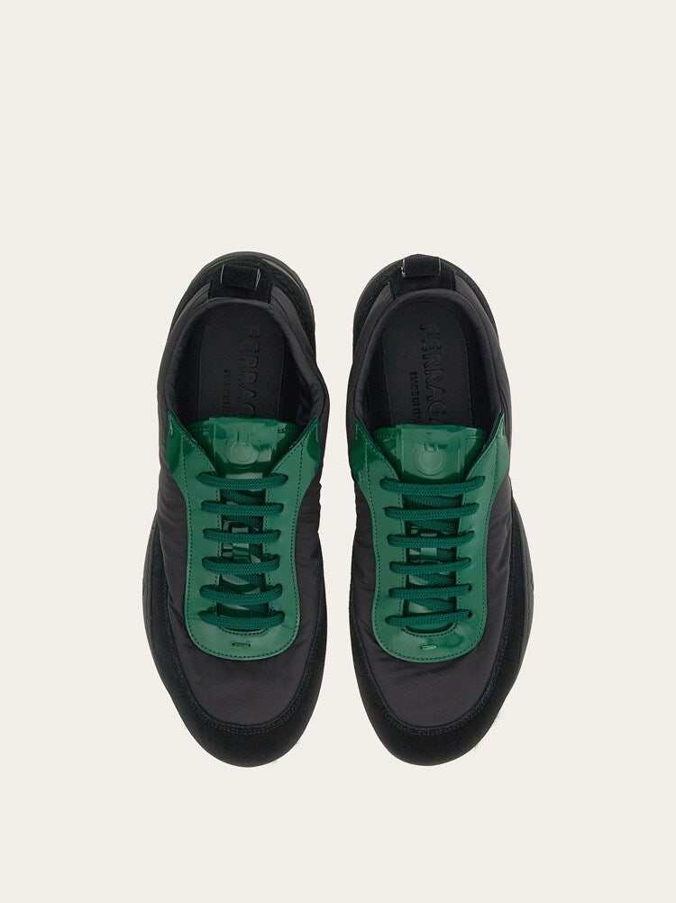 FERRAGAMO MEN'S BLACK GREEN FABRIC SNEAKERS
