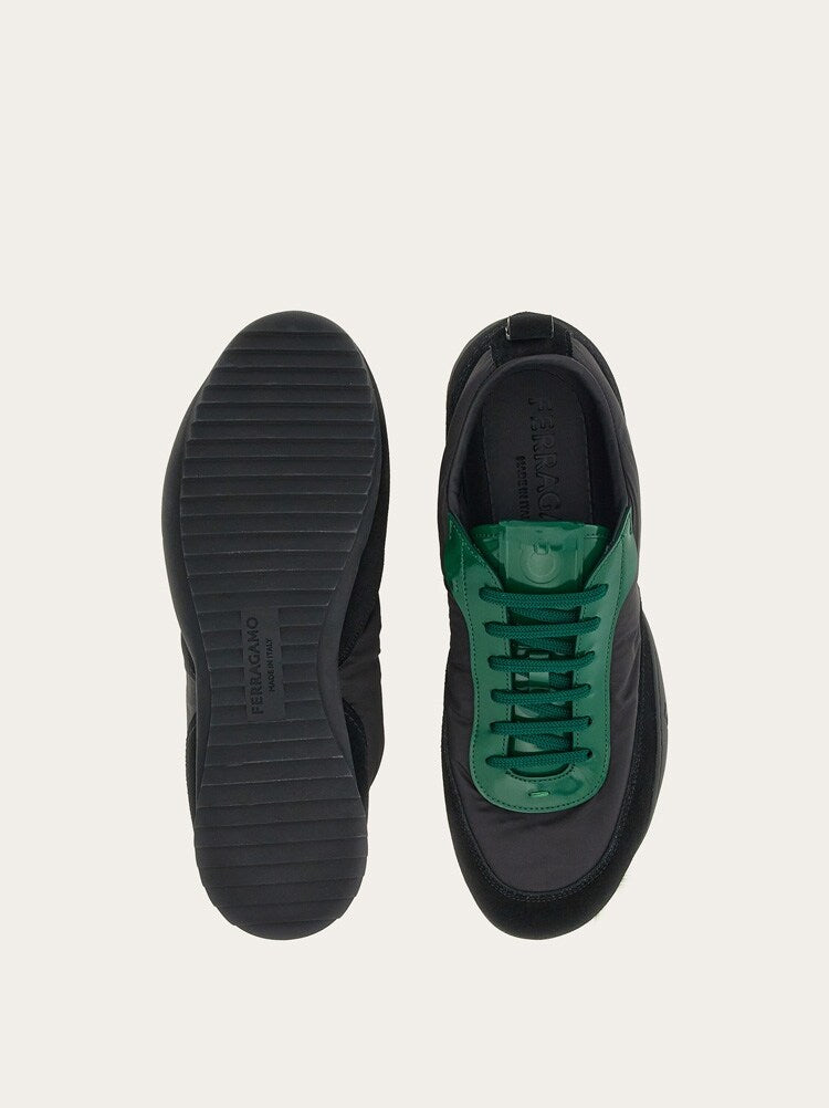 FERRAGAMO MEN'S BLACK GREEN FABRIC SNEAKERS