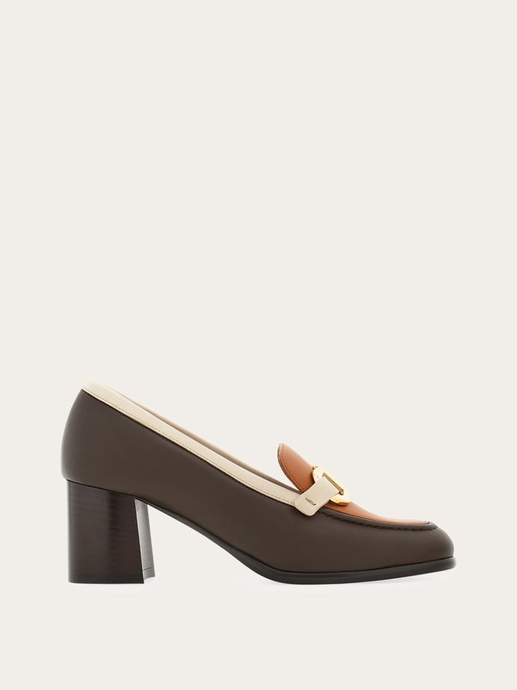 FERRAGAMO WOMEN'S BROWN LEATHER BLOCK HEEL SHOES