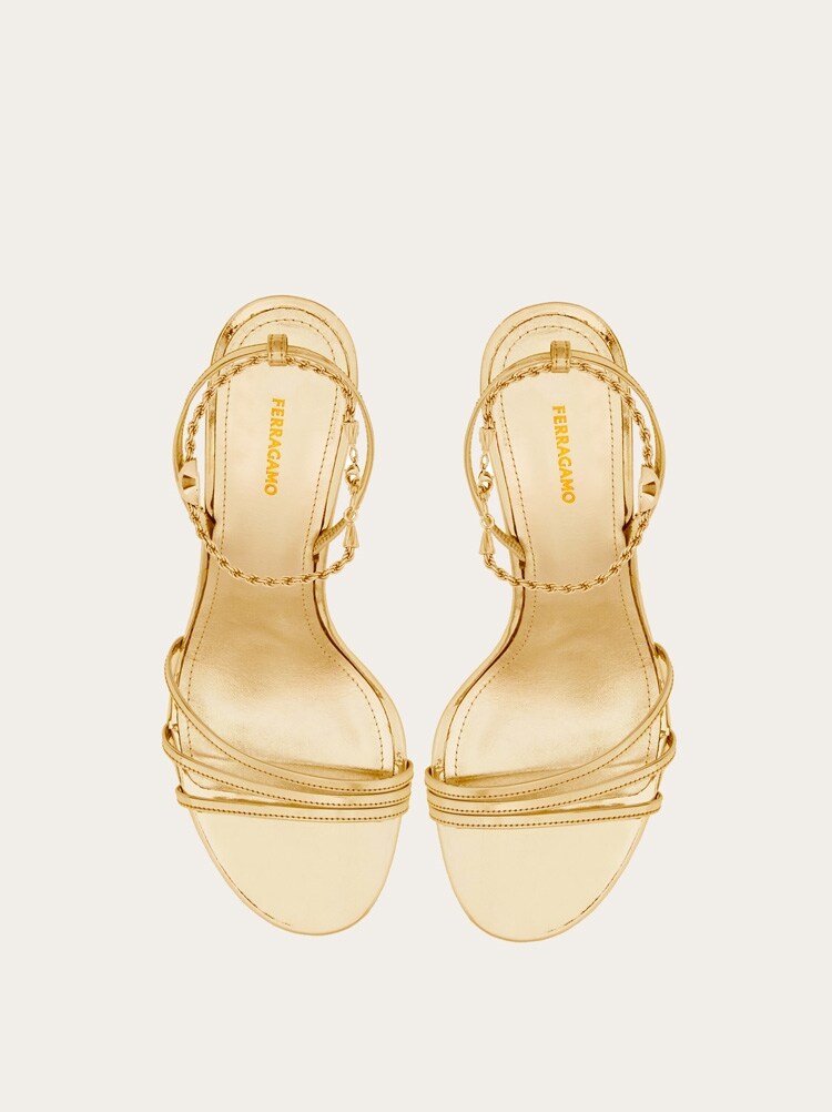 FERRAGAMO WOMEN'S GOLD PATENT LEATHER SANDALS