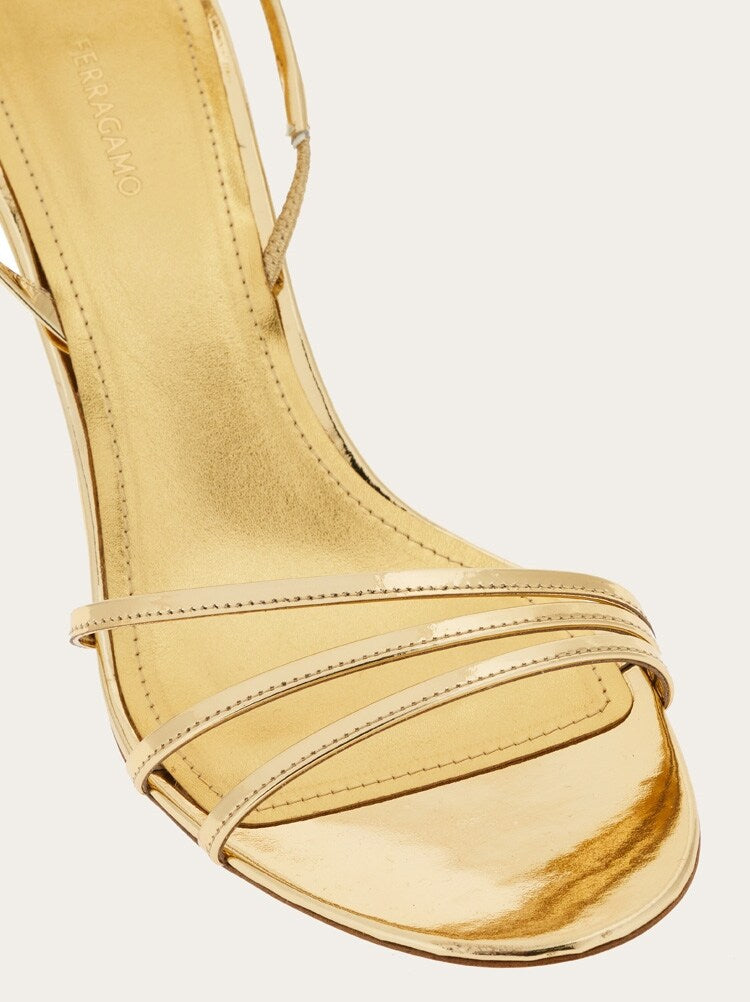 FERRAGAMO WOMEN'S GOLD PATENT LEATHER SANDALS