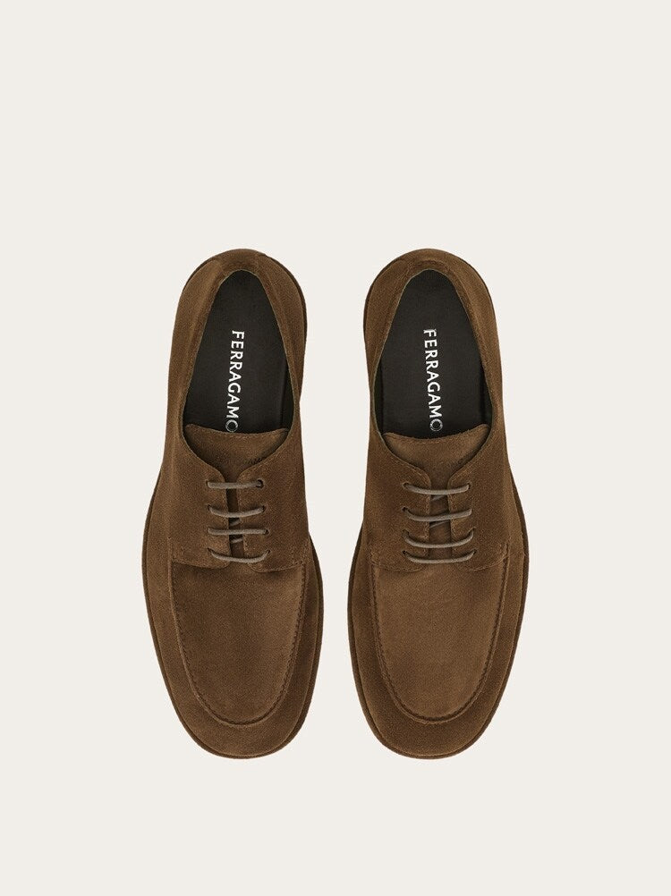 FERRAGAMO MEN'S BROWN SUEDE LACE UP SHOES
