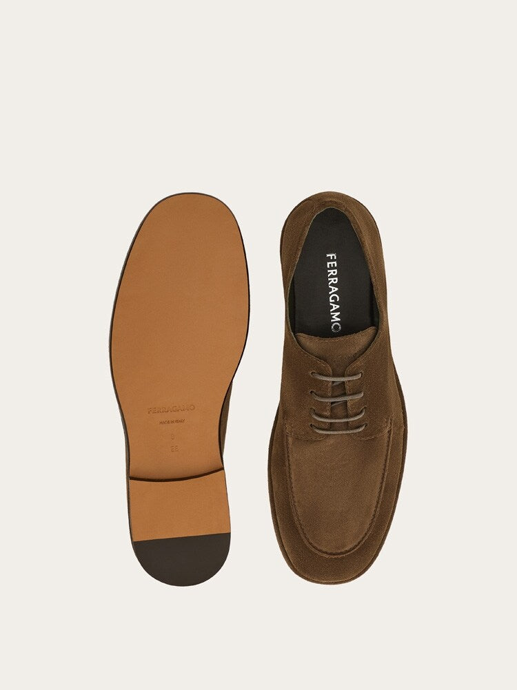 FERRAGAMO MEN'S BROWN SUEDE LACE UP SHOES