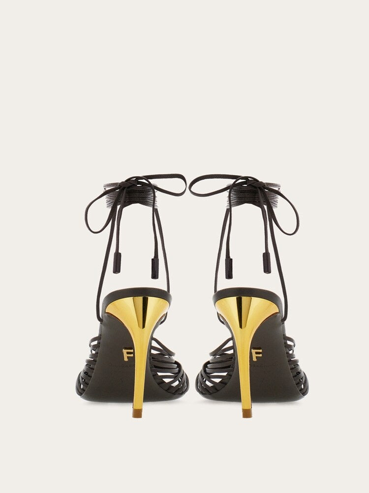FERRAGAMO WOMEN'S BLACK LAMBSKIN STRAPPY SHOE