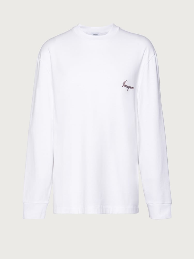 FERRAGAMO MEN'S WHITE COTTON RELAXED SWEATER