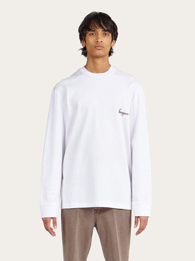 FERRAGAMO MEN'S WHITE COTTON RELAXED SWEATER