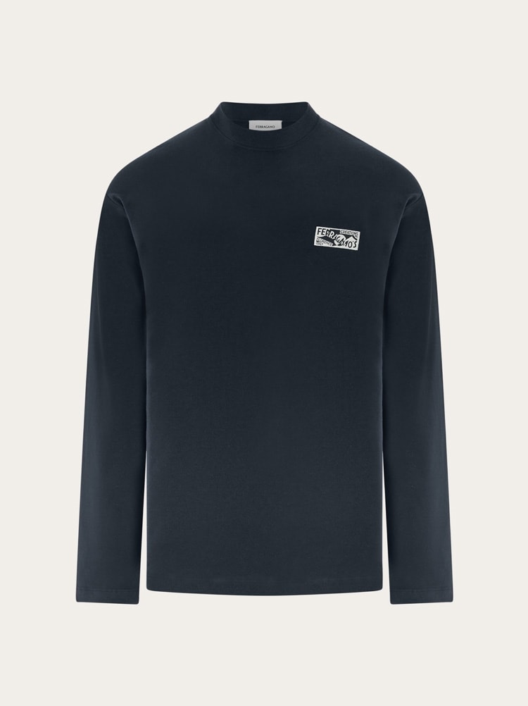 FERRAGAMO MEN'S DARK BLUE COTTON SILK SWEATER