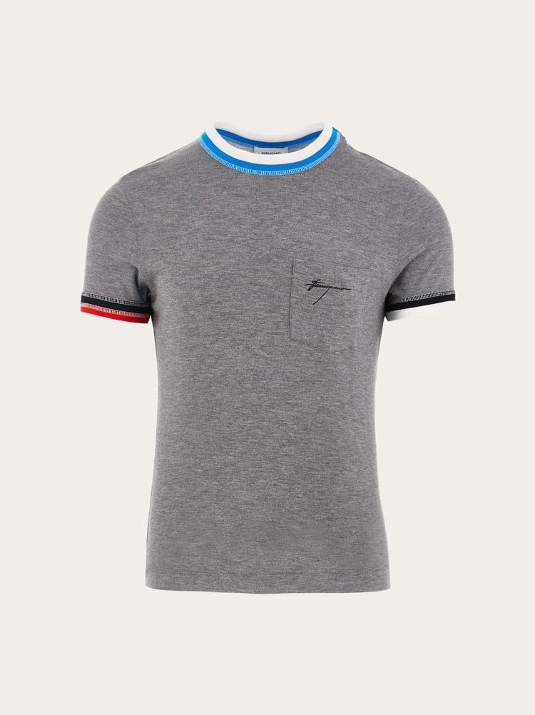 FERRAGAMO MEN'S GREY SHORT SLEEVE SWEATER
