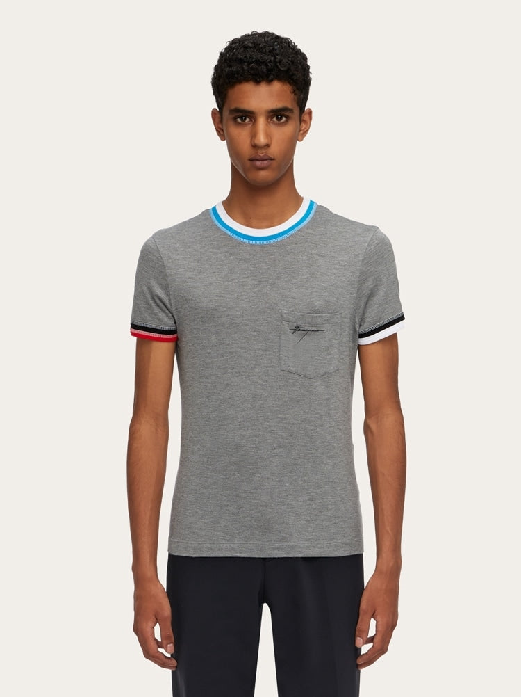 FERRAGAMO MEN'S GREY SHORT SLEEVE SWEATER