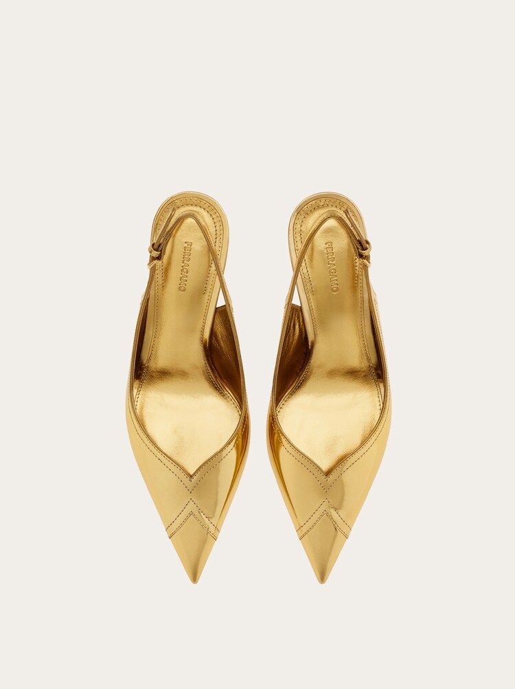 FERRAGAMO WOMEN'S GOLD LEATHER SLINGBACK SHOES