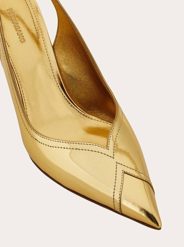 FERRAGAMO WOMEN'S GOLD LEATHER SLINGBACK SHOES