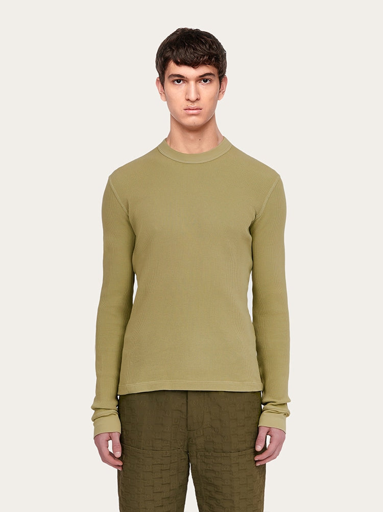 FERRAGAMO MEN'S LIGHT GREEN COTTON SWEATER