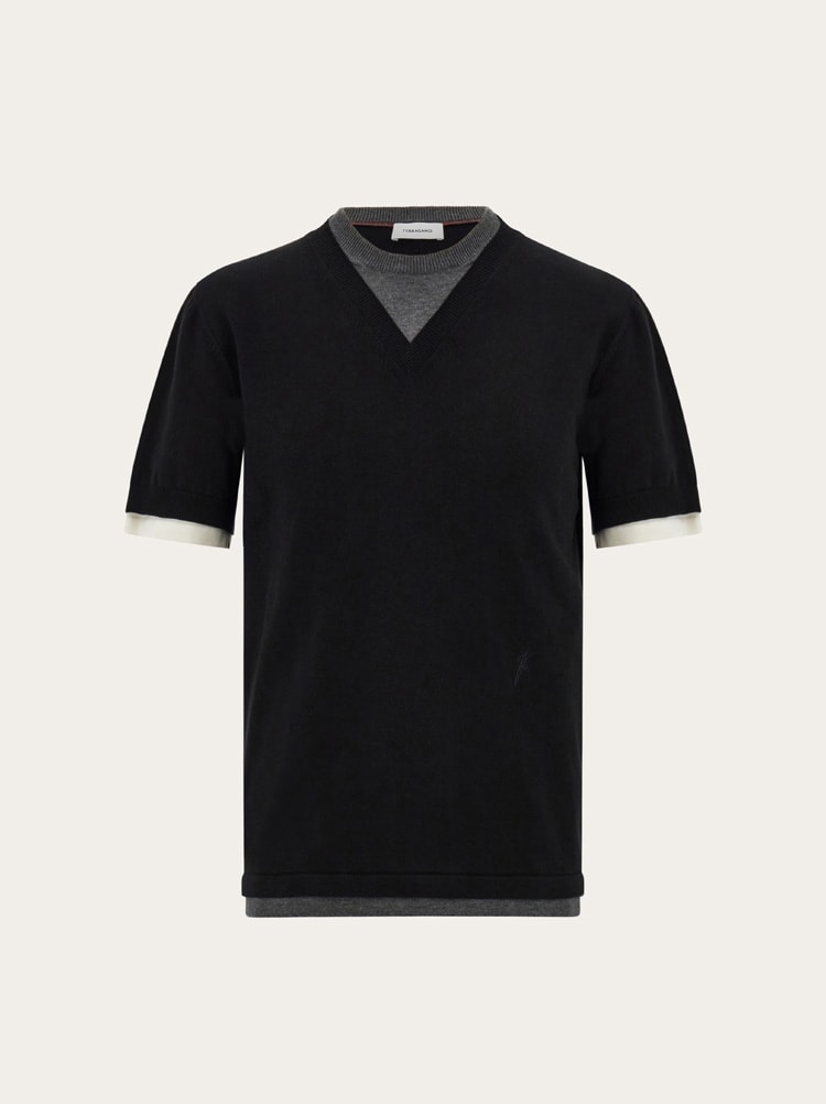 FERRAGAMO MEN'S BLACK LAYERED COTTON SWEATER