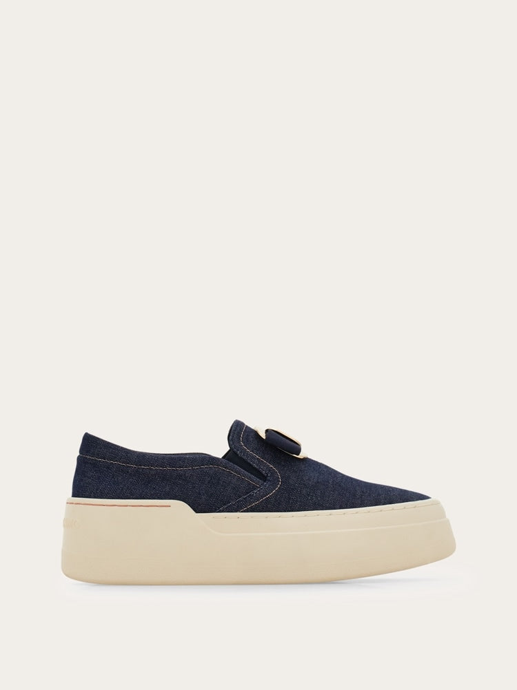 FERRAGAMO WOMEN'S DARK BLUE FABRIC SNEAKERS
