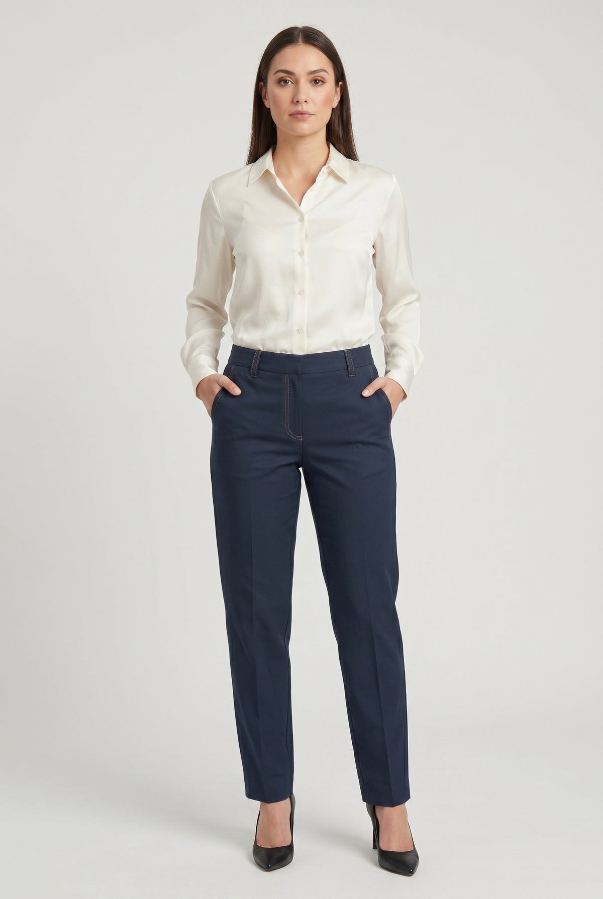 BRUNELLO CUCINELLI WOMEN'S DARK BLUE TAILORED TROUSERS