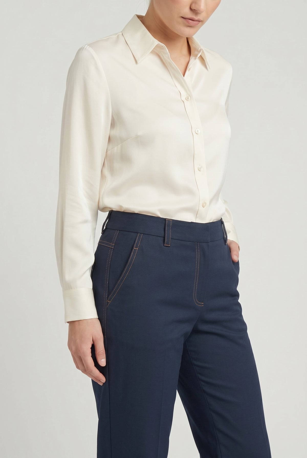 BRUNELLO CUCINELLI WOMEN'S DARK BLUE TAILORED TROUSERS