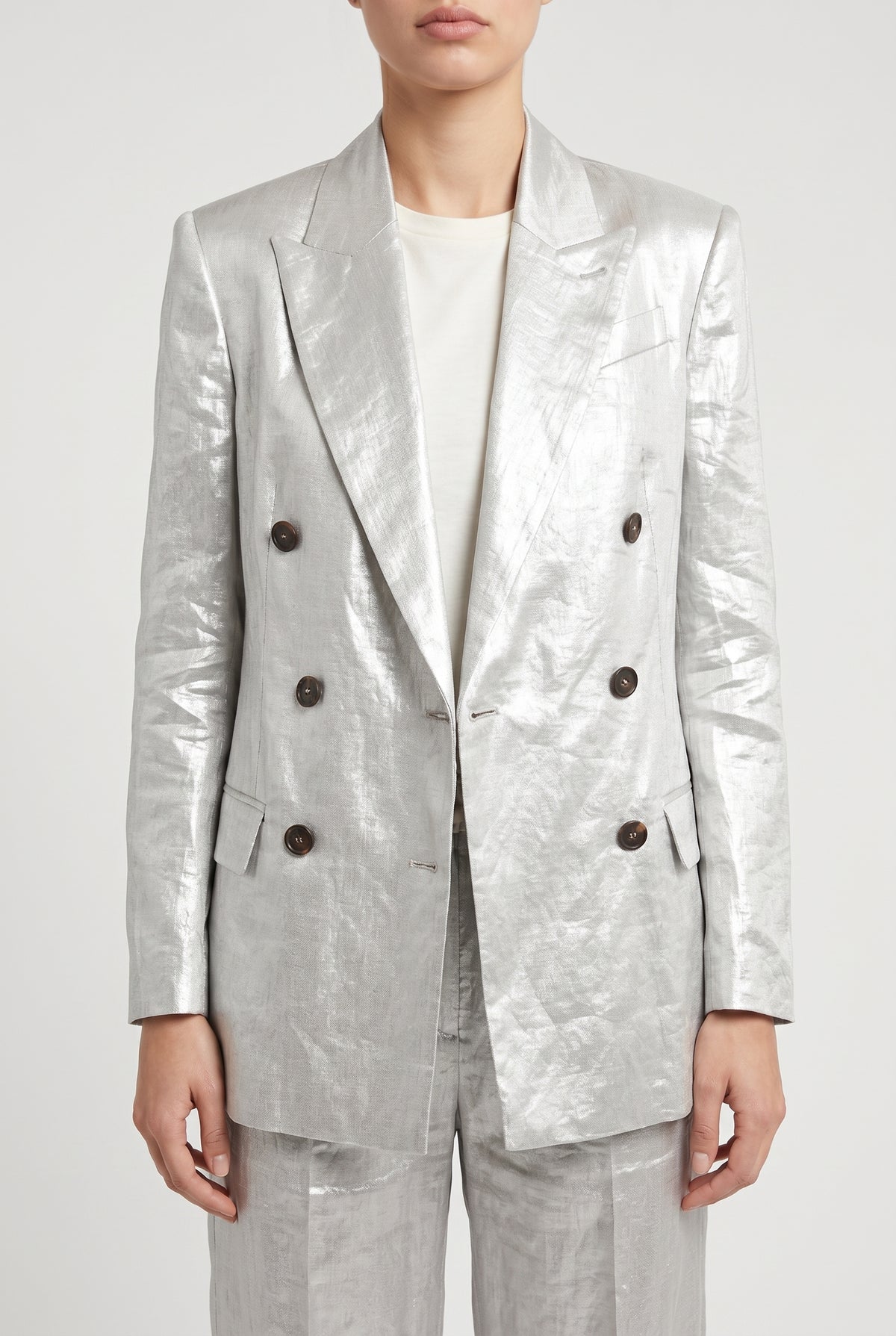 BRUNELLO CUCINELLI WOMEN'S LIGHT SILVER LINEN SUIT