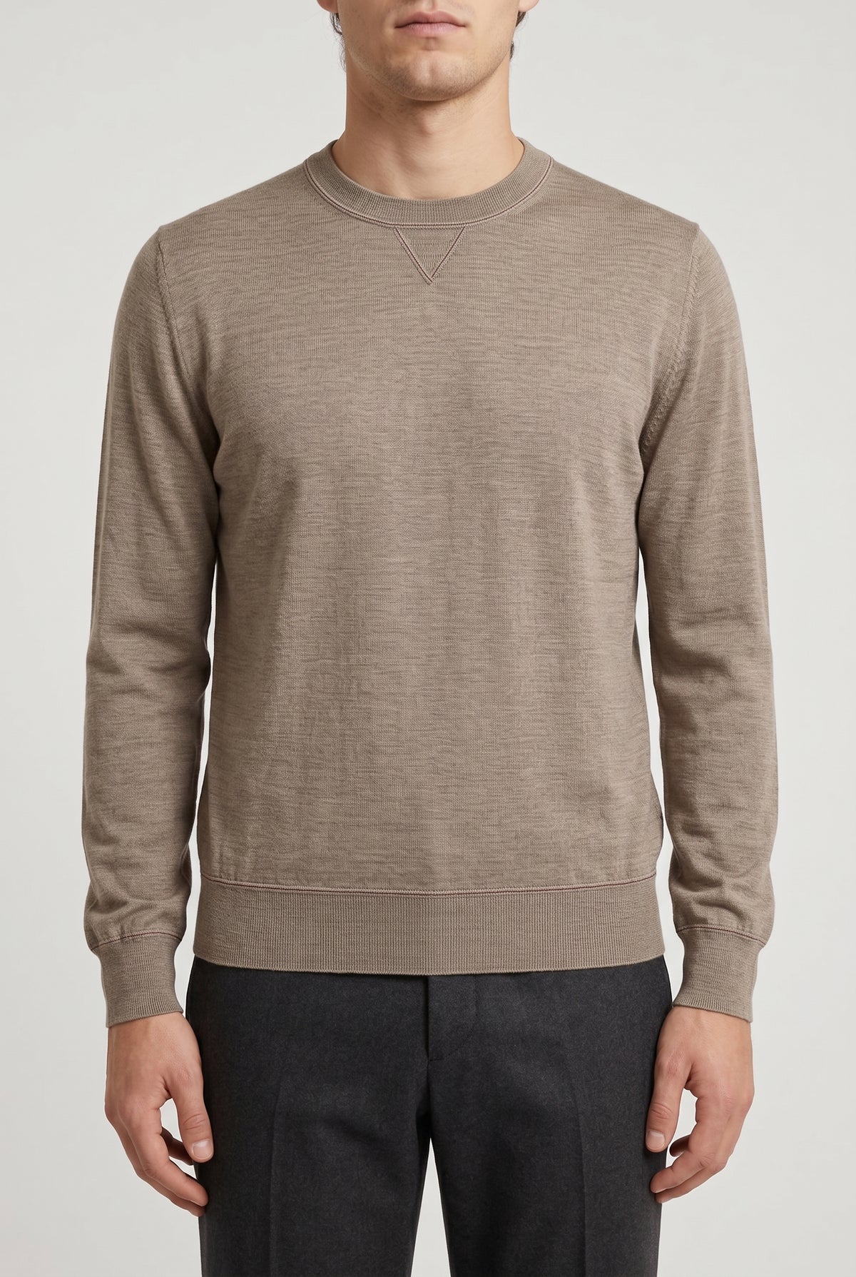 BRUNELLO CUCINELLI MEN'S BEIGE CASHMERE SILK SWEATER