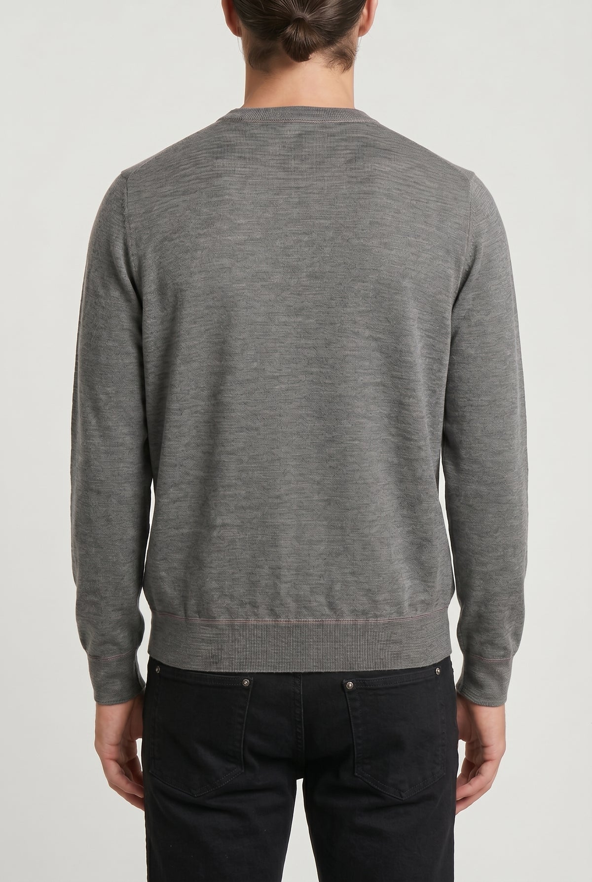 BRUNELLO CUCINELLI MEN'S GREY CASHMERE SILK CREWNECK SWEATER