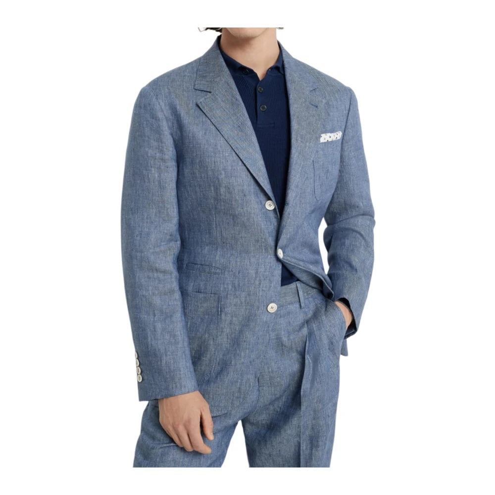 BRUNELLO CUCINELLI MEN'S LIGHT BLUE TAILORED BLAZER