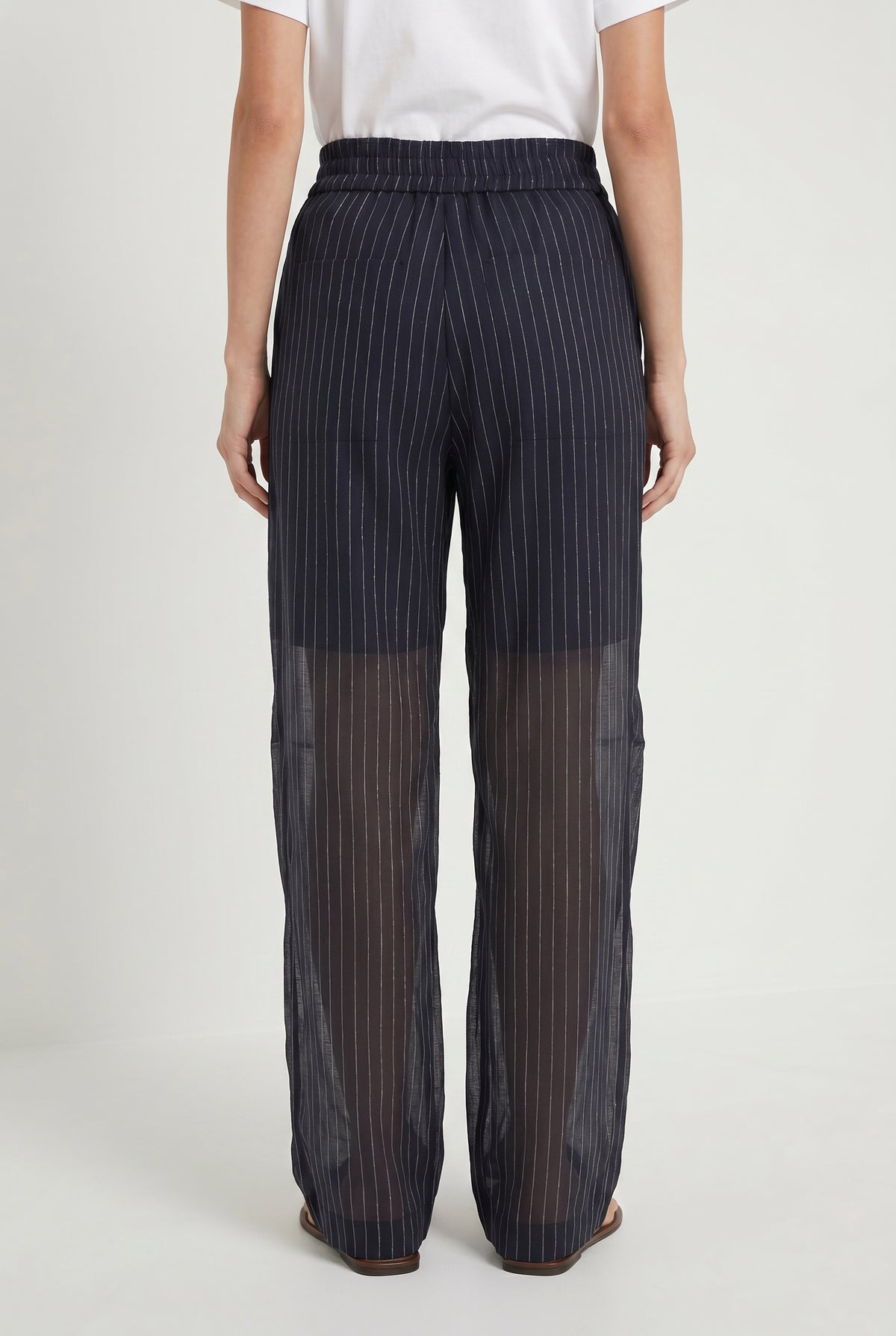 BRUNELLO CUCINELLI WOMEN'S NAVY STRIPED WIDE TROUSERS