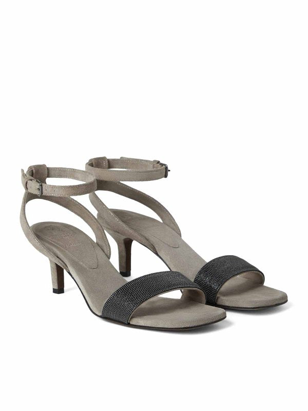 BRUNELLO CUCINELLI WOMEN'S LIGHT GREY SUEDE SANDALS